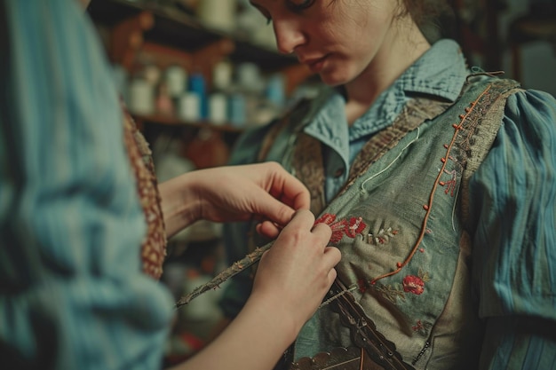 Persoană cusând la atelier